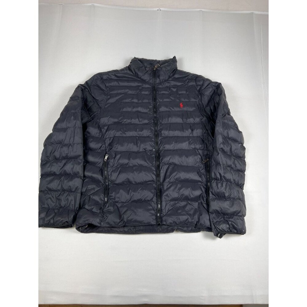 Polo Ralph Lauren Men's Medium Black Packable Puffer Jacket Red Pony